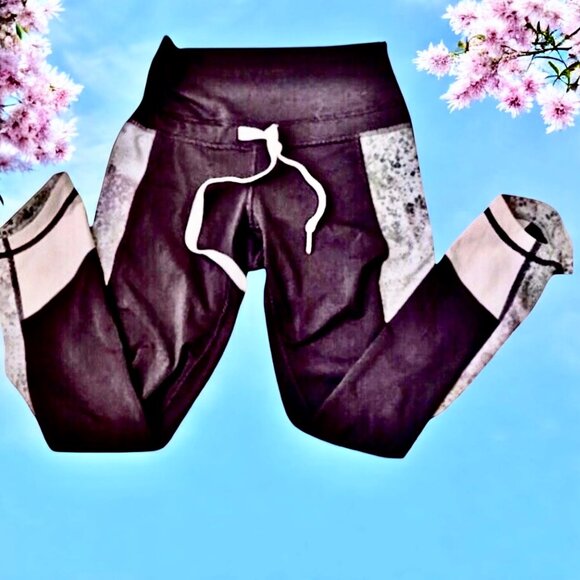 Lululemon Brown Leggings High Waist with Pink Print Panel - Picture 1 of 11